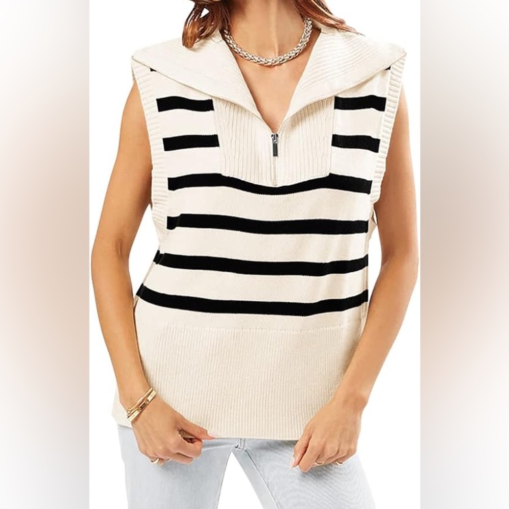 WeWoreWhat Half Zip Sweater Vest black/white
